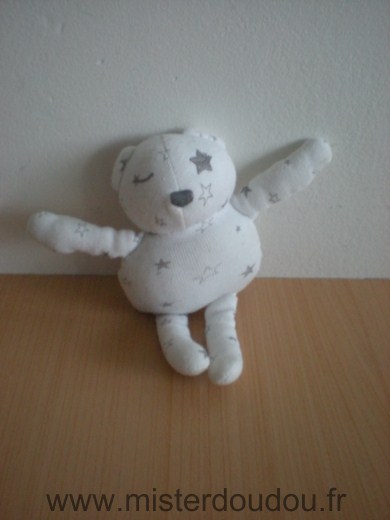 Doudou Ours Vertbaudet Blanc motifs etoiles 