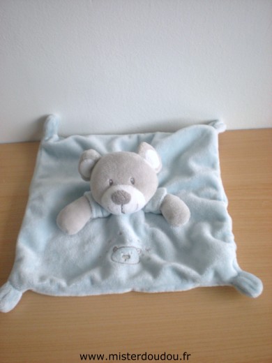 Doudou Ours Vetir Bleu avec tête d'ours brodée 