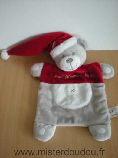 Doudou Ours Vetir Gris bonnet rouge mon premier noel 