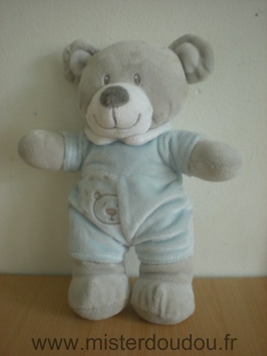 Doudou Ours Vetir Ours gris habit bleu 