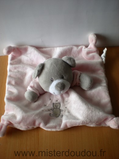 Doudou Ours Vetir Rose gris motif ours etoiles 