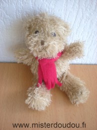 Doudou Ours Yves rocher Beige écharpe rouge 