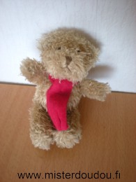 Doudou Ours Yves rocher Beige echarpe rouge Petit modele