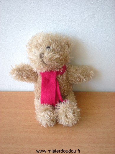 Doudou Ours Yves rocher Beige echarpe rouge Petit modele