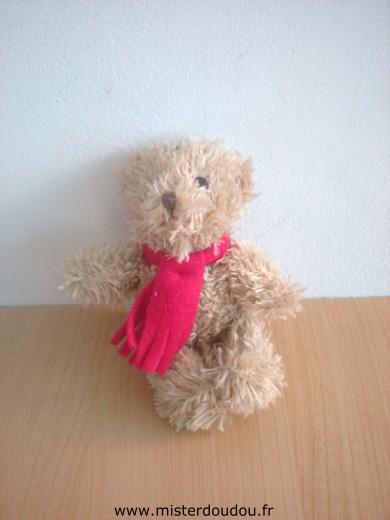 Doudou Ours Yves rocher Beige echarpe rouge 