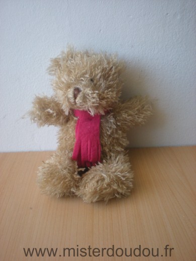 Doudou Ours Yves rocher Marron echarpe rouge Petit modèle