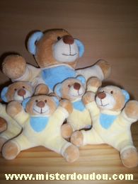 Doudou Ours - marque non connue - Beige bleu Lot de nounours à suspendre (pour un mobile?) 1 gros + 4 petits