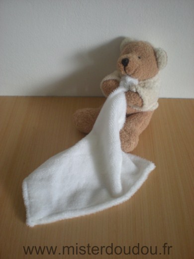 Doudou Ours - marque non connue - Beige mouchoir blanc 