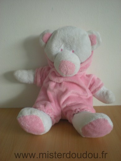 Doudou Ours - marque non connue - Blanc combinaison amovible rose a capuche 