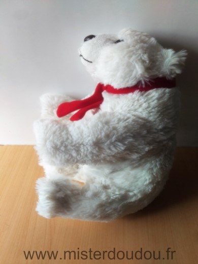 Doudou Ours - marque non connue - Blanc echarpe rouge En peluche et billes noires pour les yeux