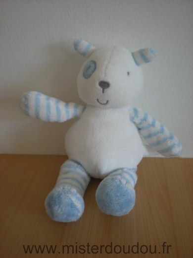 Doudou Ours - marque non connue - Blanc pattes rayees blanc bleu clair coccard bleu 