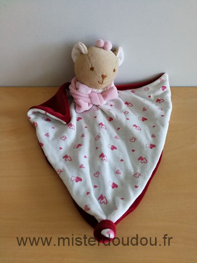 Doudou Ours - marque non connue - Blanc rouge bordeau coeurs Stolle