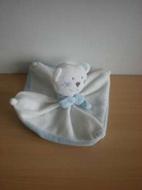 Doudou Ours 0 Bleu blanc polaire 