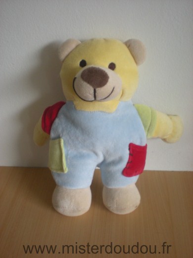 Doudou Ours - marque non connue - Bleu jaune rouge vert 