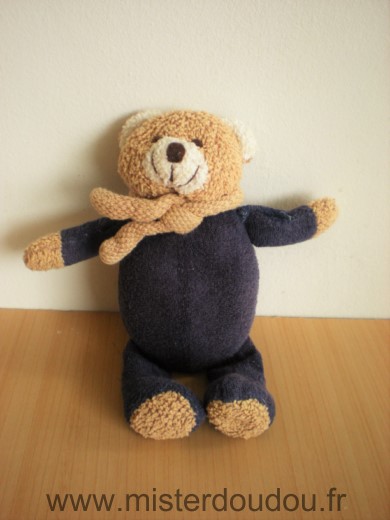 Doudou Ours 0 Bleu marine marron tissus eponge 