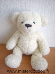 Doudou Ours - marque non connue - Ecru billes noires pour les yeux nez cousu marron Etiquette aux fesse coupée