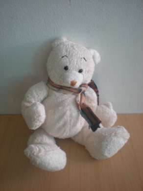 Doudou Ours - marque non connue - Ecru écharpe marron 