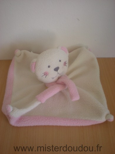 Doudou Ours - marque non connue - En polaire, blanc rose 