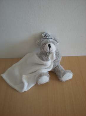 Doudou Ours - marque non connue - Gris mouchoir blanc 