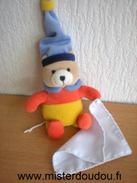Doudou Ours - marque non connue - Jaune orange mauve mouchoir blanc Mini doudou à suspendre avec sa ficelle dans son dos