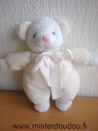Doudou Ours - marque non connue - Jaune tête mains pieds en tissus éponge blanc Yeux cousus bleu et nez bouche cousus rose
