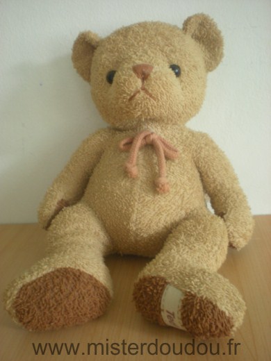 Doudou Ours 0 Marron en coton avec sous sa patte ecrit ted 