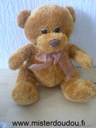 Doudou Ours - marque non connue - Marron ruban soie marron Billes noires pour les yeux nez plastique marron