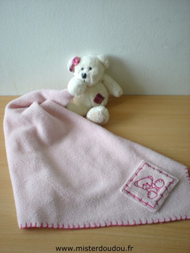 Doudou Ours - marque non connue - Ours blanc avec couverture polaire rose 