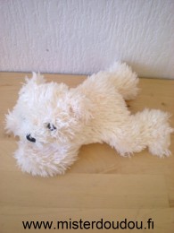 Doudou Ours - marque non connue - Ours couché écru Billes pour les yeux, nez et bouche cousus