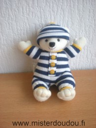 Doudou Ours - marque non connue - Rayé bleu blanc col jaune Fait pouet pouet quand on appuie dessus