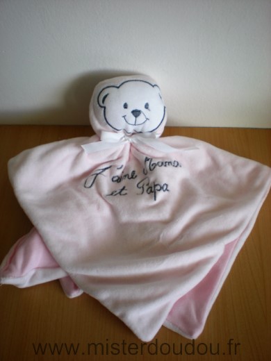 Doudou Ours Fruit de ma passion Rose blanc desssous rose fruit de ma passion j aime maman et papa 