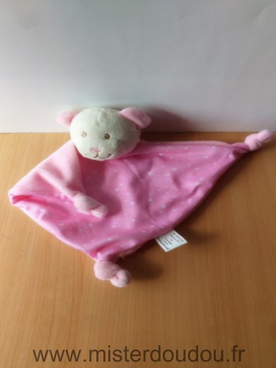 Doudou Ours - marque non connue - Triange rose etoiles blanches 