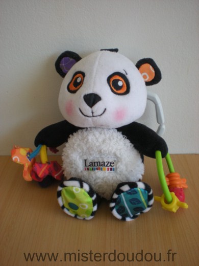 Doudou Panda Lamaze Blanc noir avec anneau d  activite Pouet dans le ventre