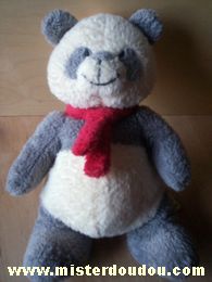 Doudou Panda Nicotoy Gris blanc écharpe rouge 