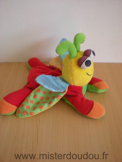 Doudou Papillon Bébé confort Rouge vert jaune 