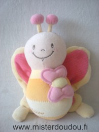 Doudou Papillon Chicco Jaune orange rose Musical quand on tire sur le petit papillon devant.