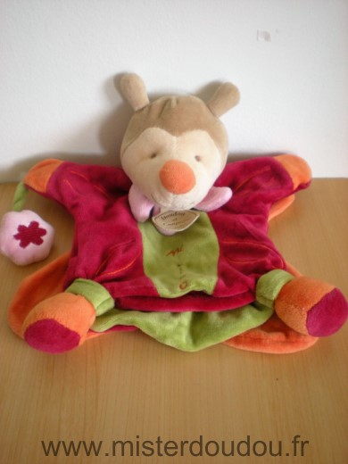 Doudou Papillon Doudou et compagnie Miloo rouge vert ailes orange 