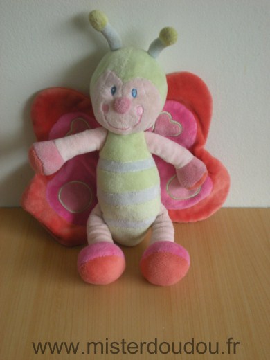 Doudou Papillon Kiabi baby Raye vert bleu ailes rouge rose 