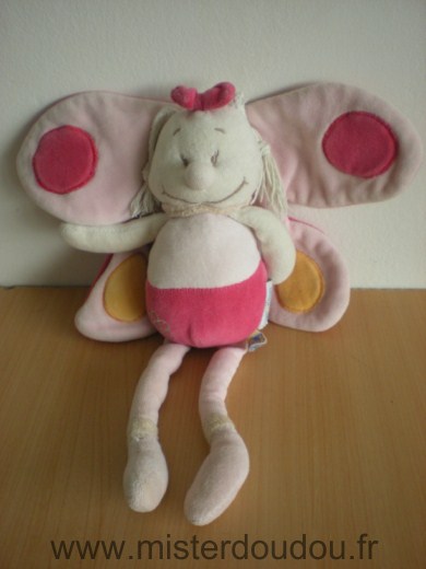 Doudou Papillon Kidoo Rose blanc 