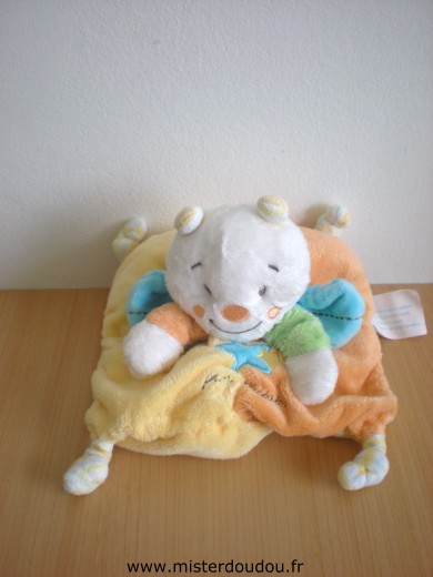 Doudou Papillon Kimbaloo Jaune orange ailes bleues 