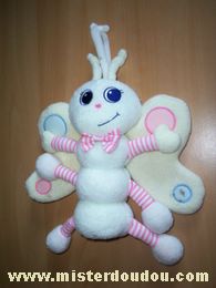 Doudou Papillon Luminou Blanc rose Petite tache sur l'aile droite