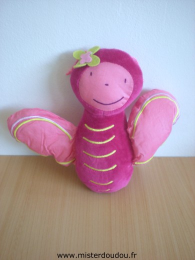 Doudou Papillon Marese Mauve rayé jaune 