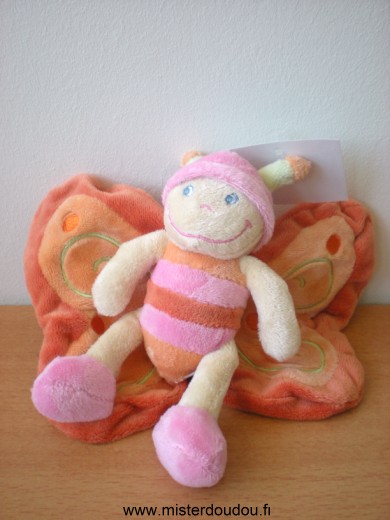 Doudou Papillon Nicotoy Orange rose beige 