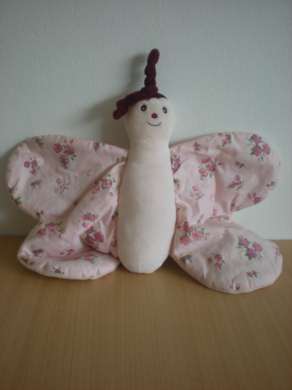 Doudou Papillon Nounours Rose motifs fleurs 