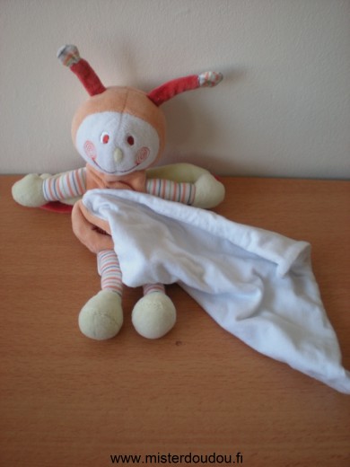 Doudou Papillon Sucre d orge Orange vert rouge mouchoir blanc 