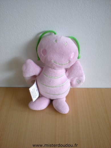 Doudou Papillon - marque non connue - Rose rayé vert 