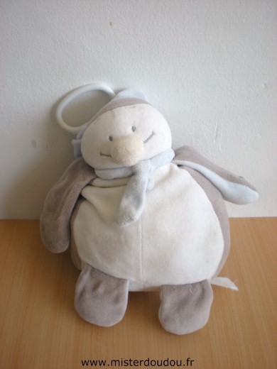 Doudou Pingouin Bengy Blanc gris bleu 