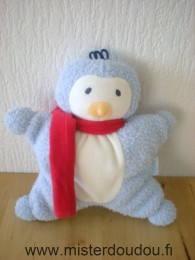 Doudou Pingouin Corolle Bleu blanc echarpe rouge 