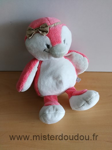 Doudou Pingouin Noukie s Daisy rose blanc 