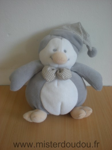 Doudou Pingouin Priscilla larsen Gris blanc 